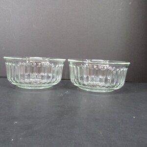 Vintage Fortecrisa Clear Glass Ribbed Design 5 Inch Dessert Berry Dish Lot of 2